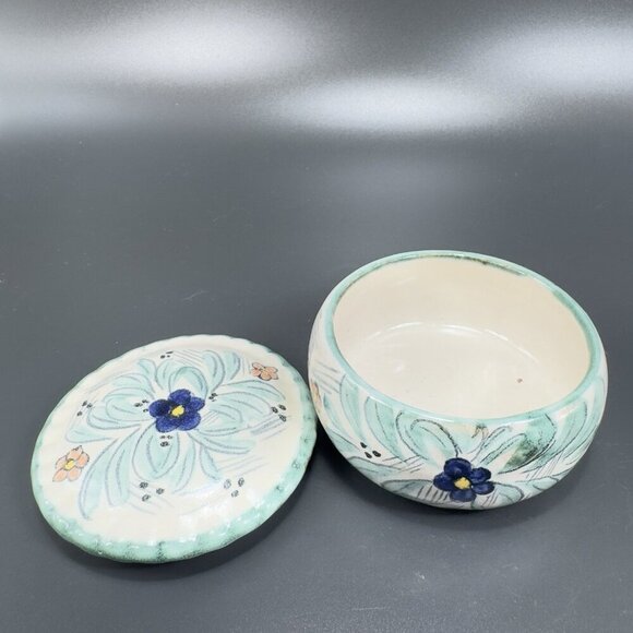 Mexico Pottery Folk Art Trinket Dish Jewelry Holder Container Jar Hand Made VTG - Picture 9 of 15